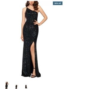 Xscape glitter one shoulder dress